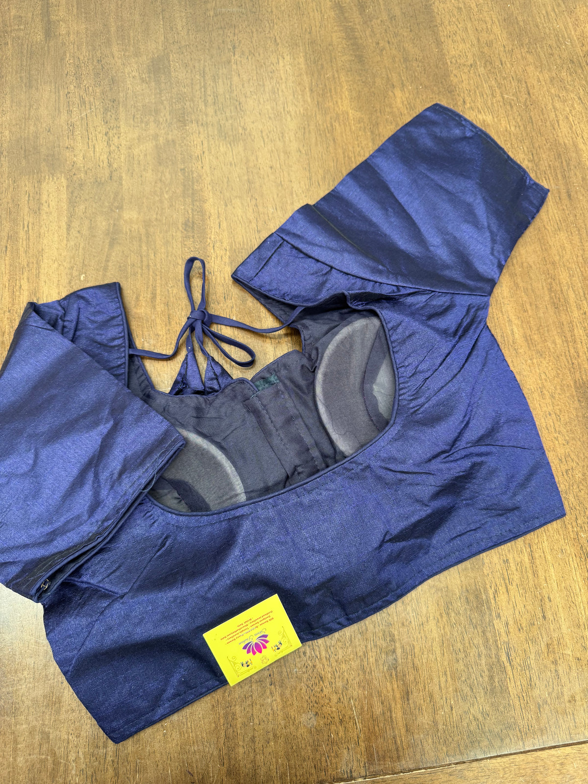 Dark Blue Blouse with Subtle Texture and Front‑Hook Design