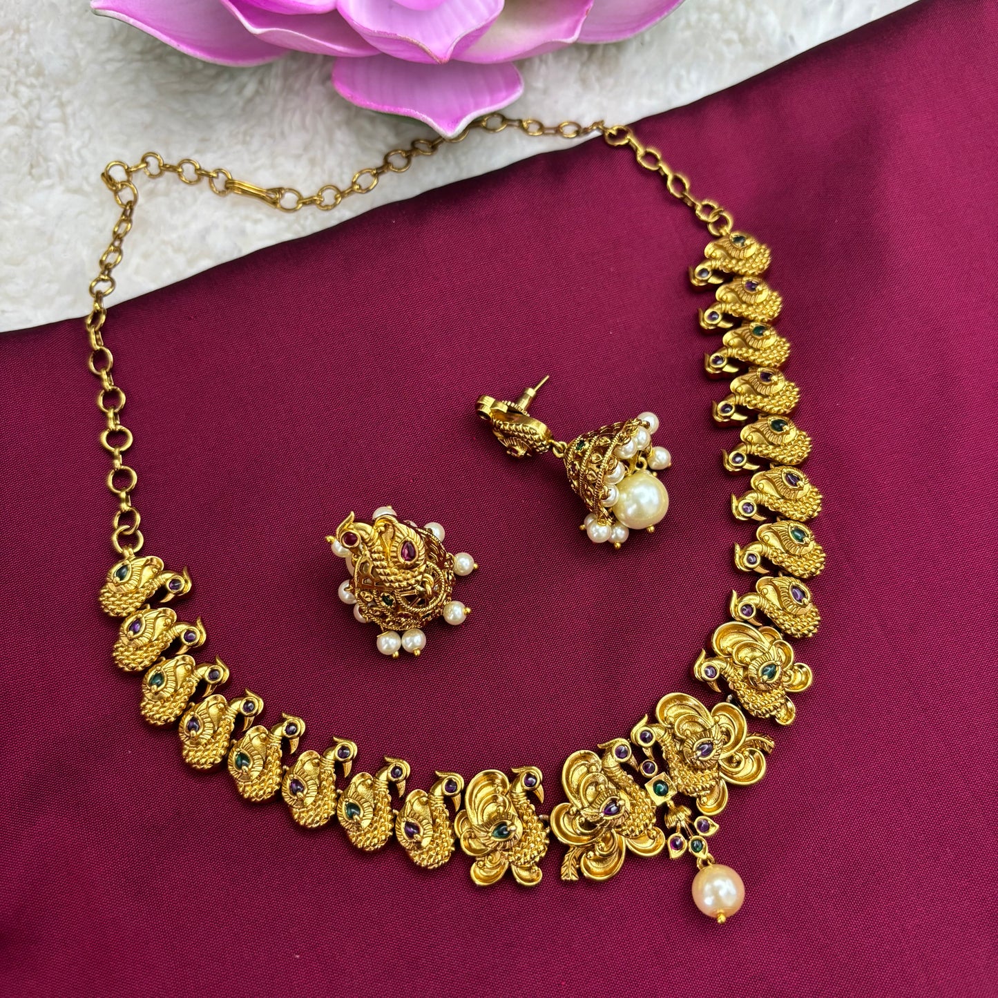 Majestic Grace – Peacock Design Necklace Set with Matching Jhumki