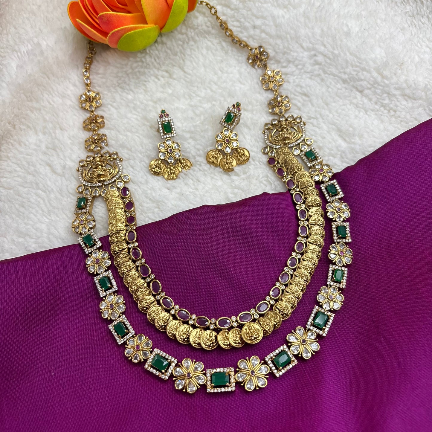 Triple Layer Temple Kasu Mala – Matte Gold Grandeur
