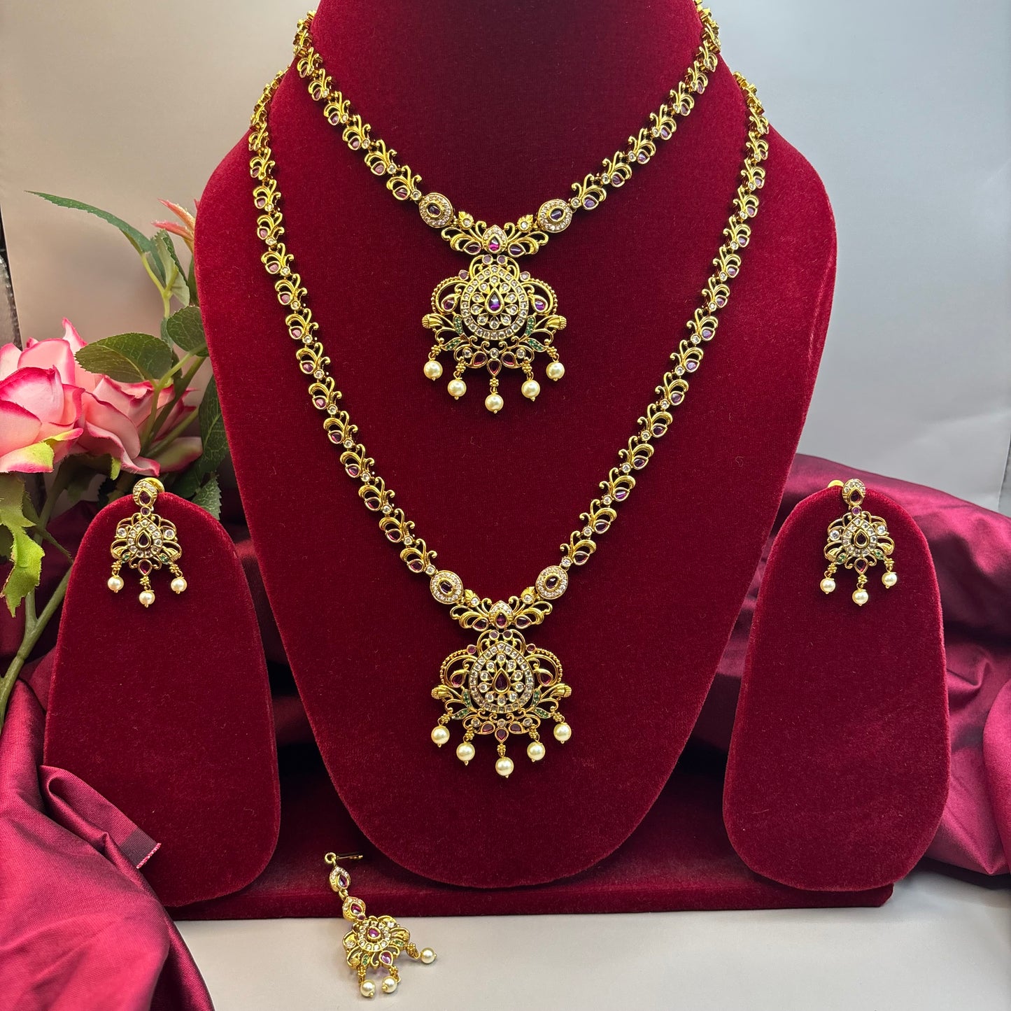 Heritage Glow – Kemp Stone Semi-Bridal Set with Earrings & Maang Tikka