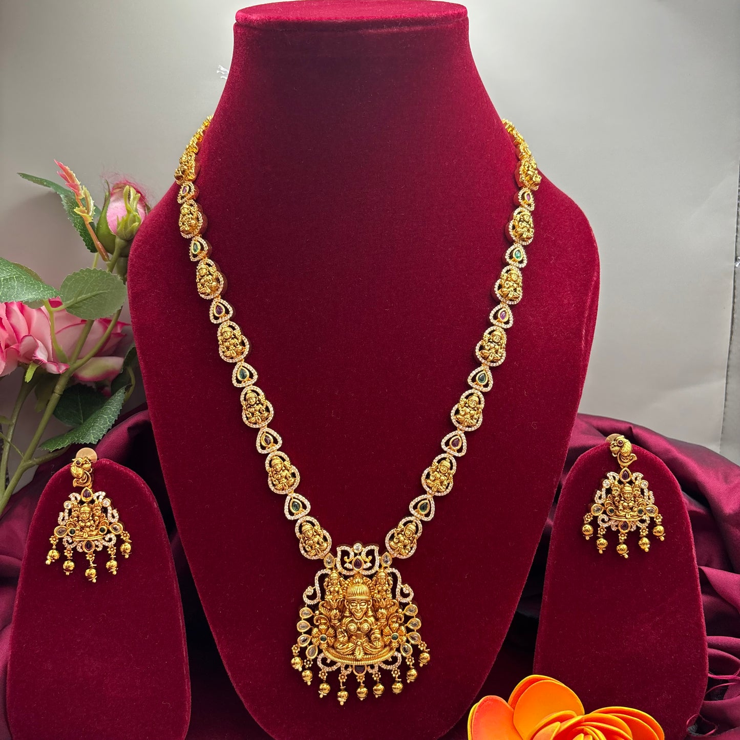 Premium Matte Gold Nakshi Temple Haram – Goddess Motifs & Antique Finish Bridal Heritage Necklace