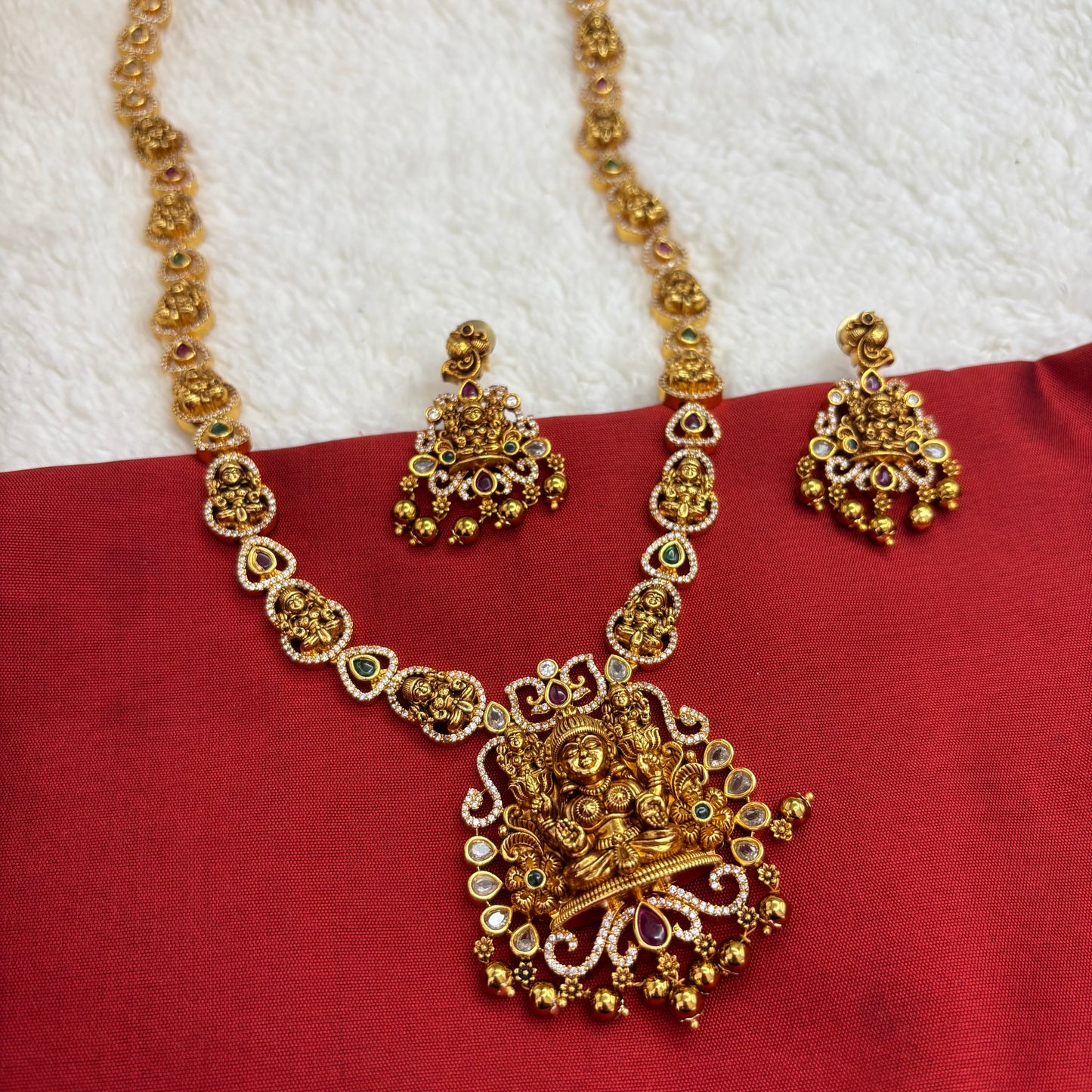 Premium Matte Gold Nakshi Temple Haram – Goddess Motifs & Antique Finish Bridal Heritage Necklace