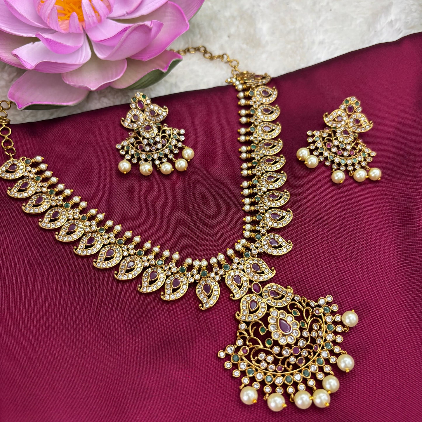 Timeless Elegance – Traditional Mango Design Necklace Set in Antique Finish