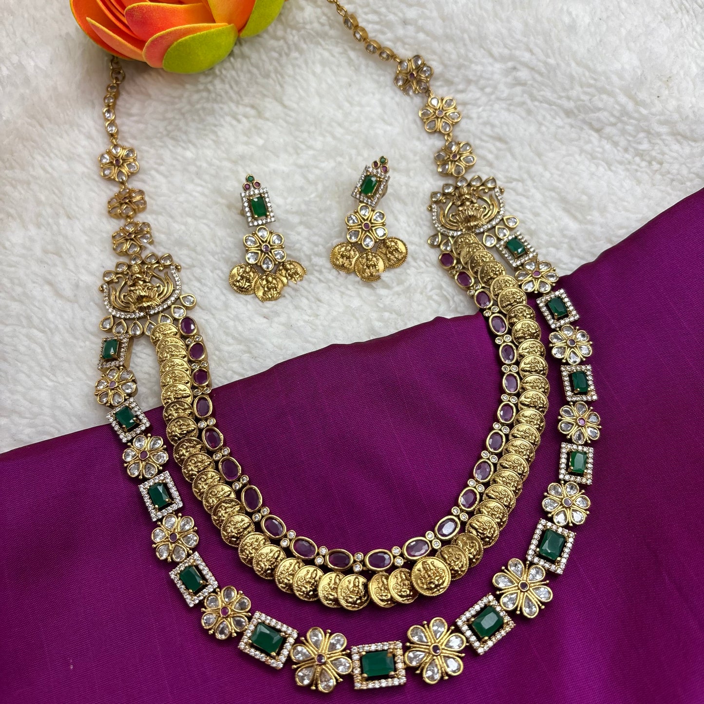 Triple Layer Temple Kasu Mala – Matte Gold Grandeur