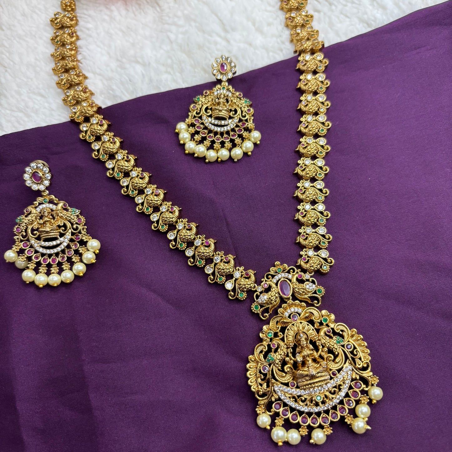 Divine Radiance – Temple Long Haram with Green & Red CZ Stones