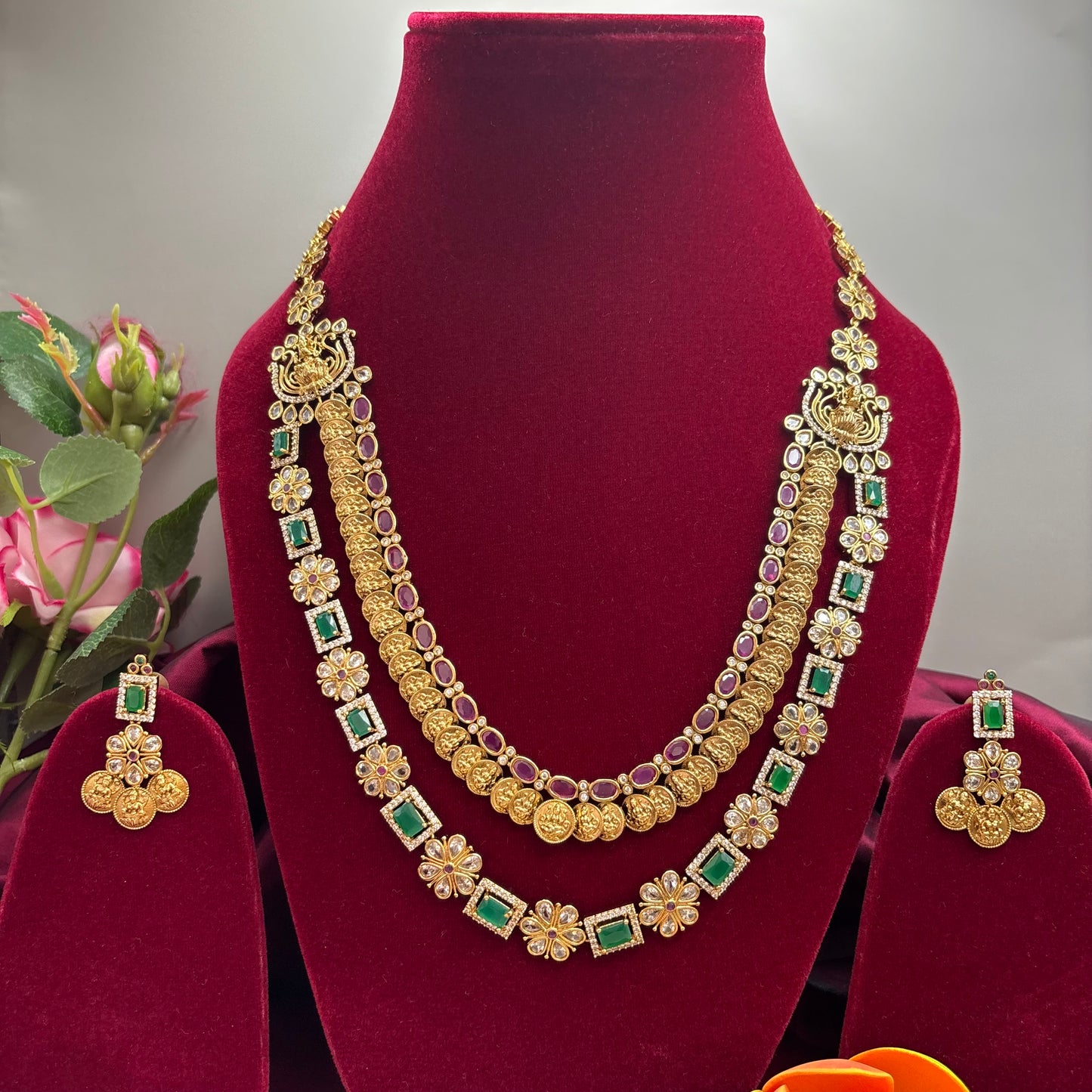 Triple Layer Temple Kasu Mala – Matte Gold Grandeur