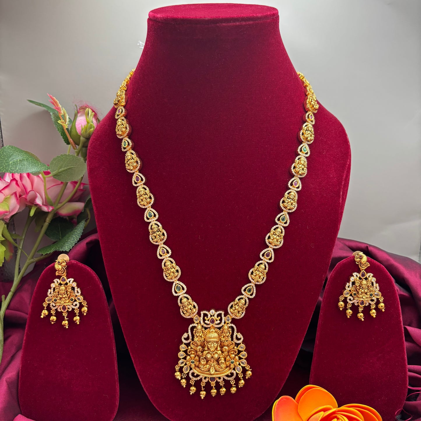 Premium Matte Gold Nakshi Temple Haram – Goddess Motifs & Antique Finish Bridal Heritage Necklace