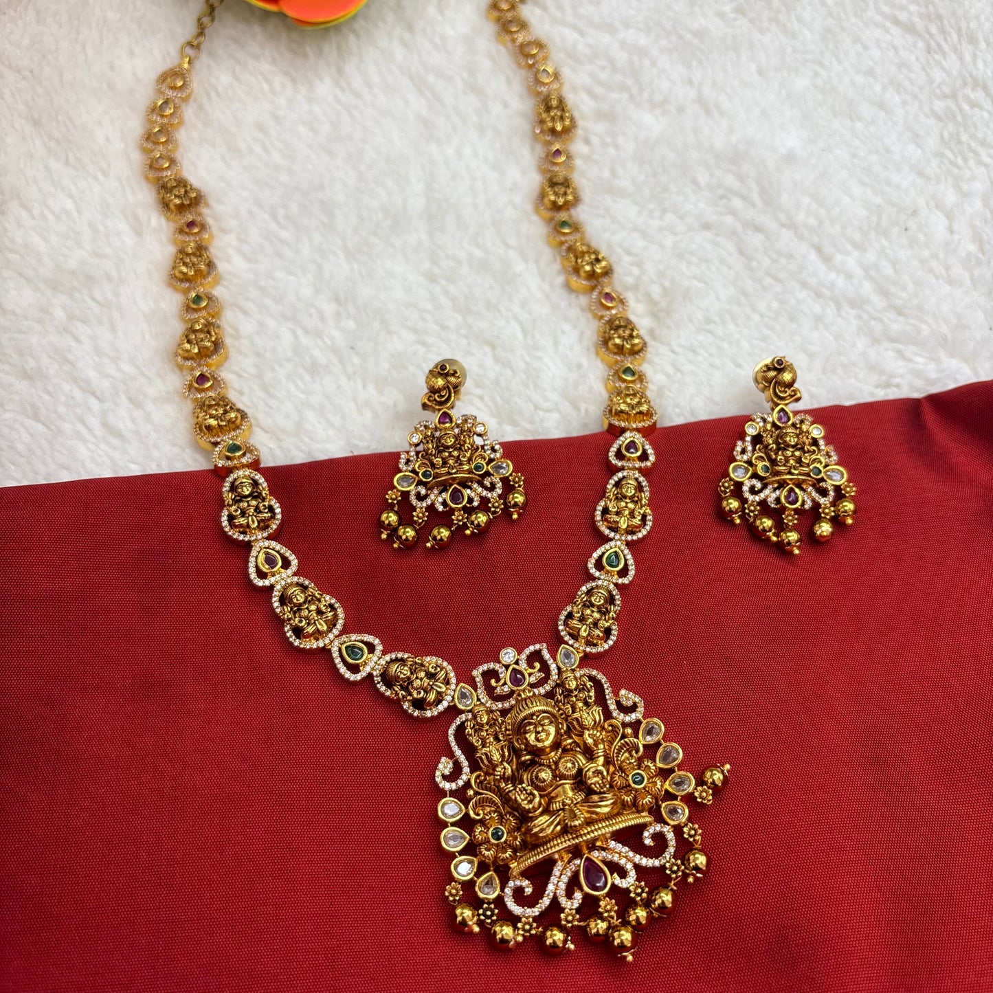 Premium Matte Gold Nakshi Temple Haram – Goddess Motifs & Antique Finish Bridal Heritage Necklace