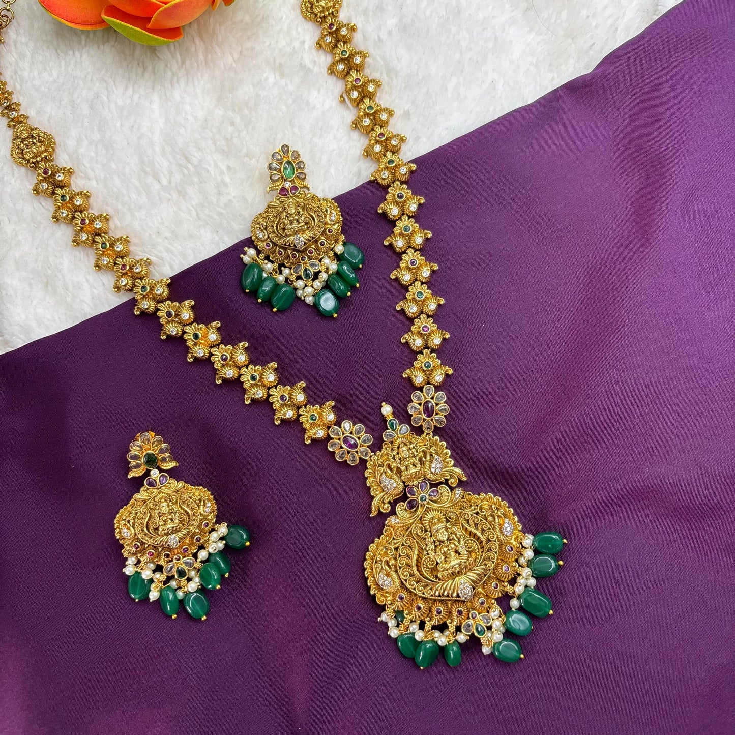Beautiful Nakshi Design long haram with green beads