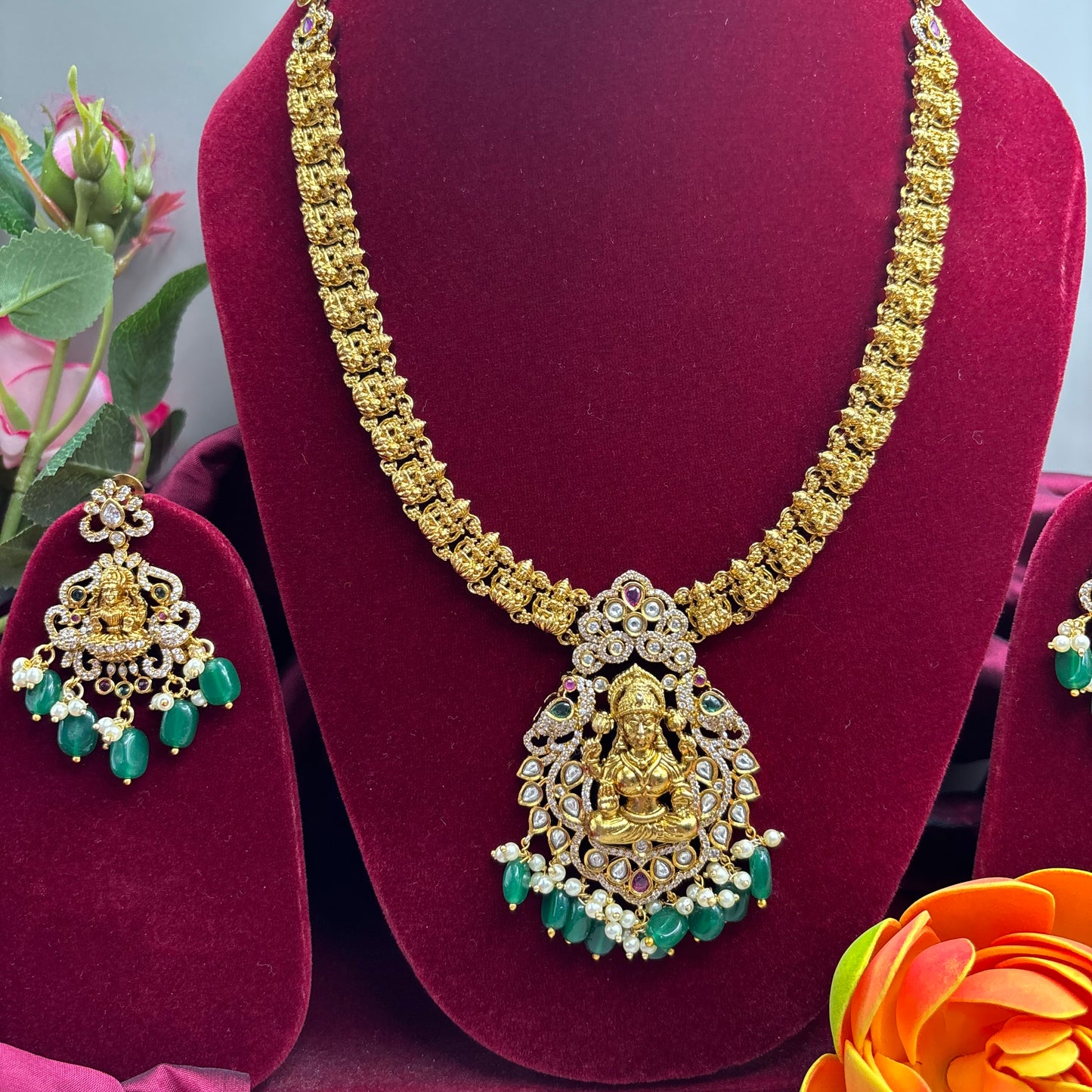 Divine Grace – Temple Long Haram with Radiant Green Beads