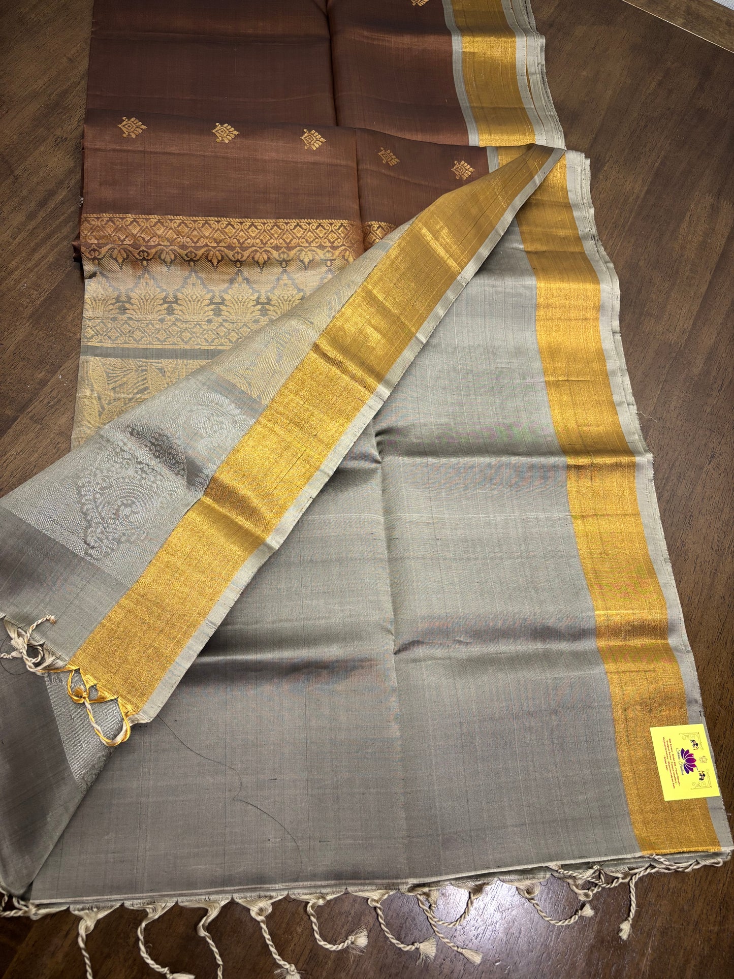 Brown and Grey Kanchipuram Silk Saree