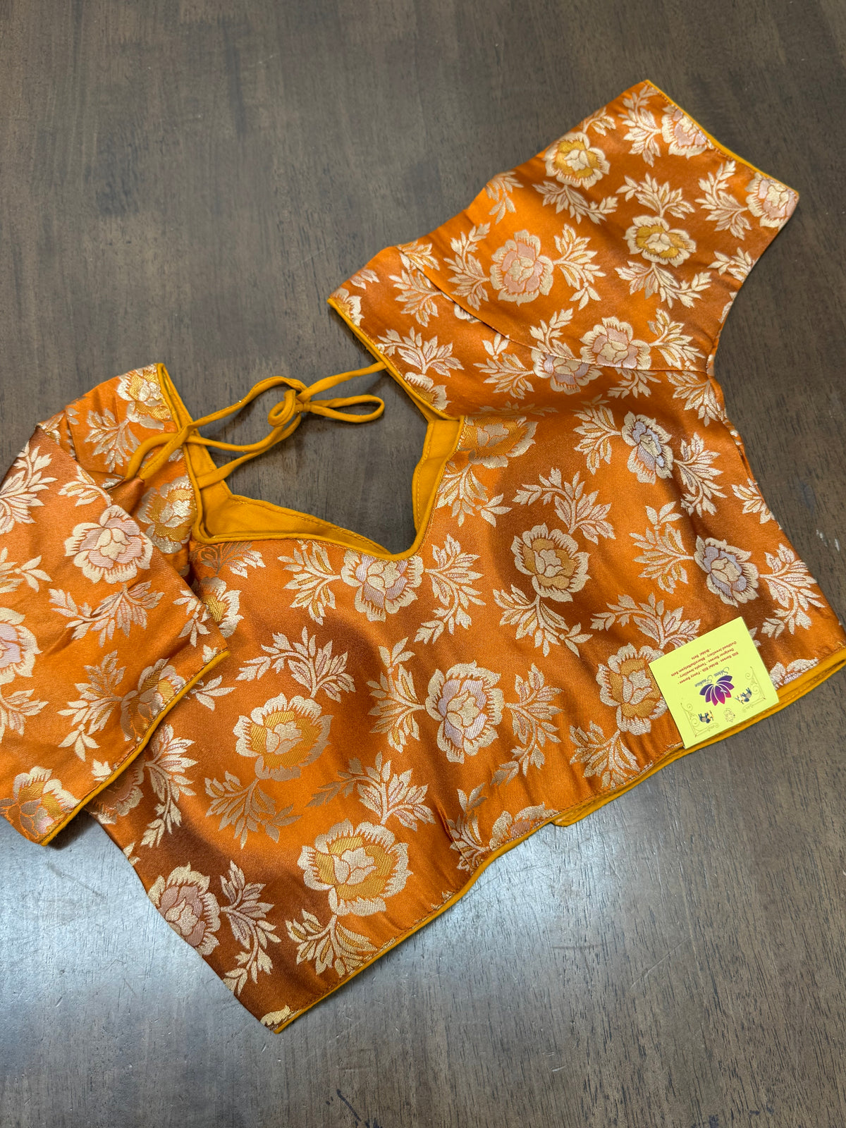 Mustard Yellow Floral Brocade Saree Blouse with Gold Weave