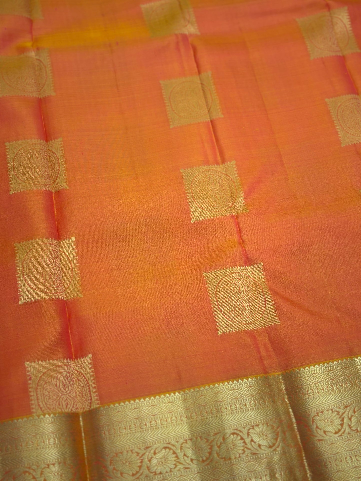 Radiant Orange Kanchipuram Silk Saree with Zari Border