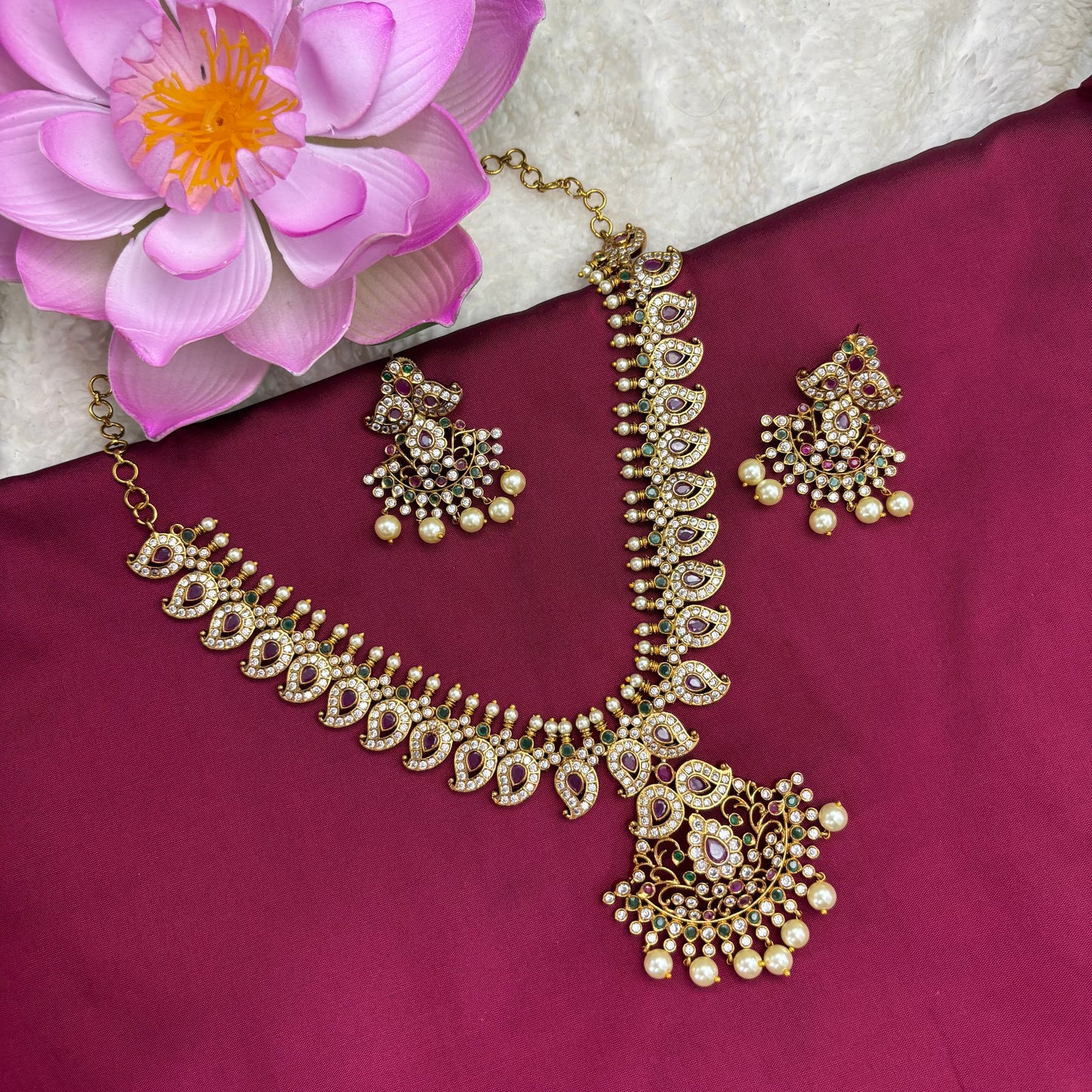 Timeless Elegance – Traditional Mango Design Necklace Set in Antique Finish