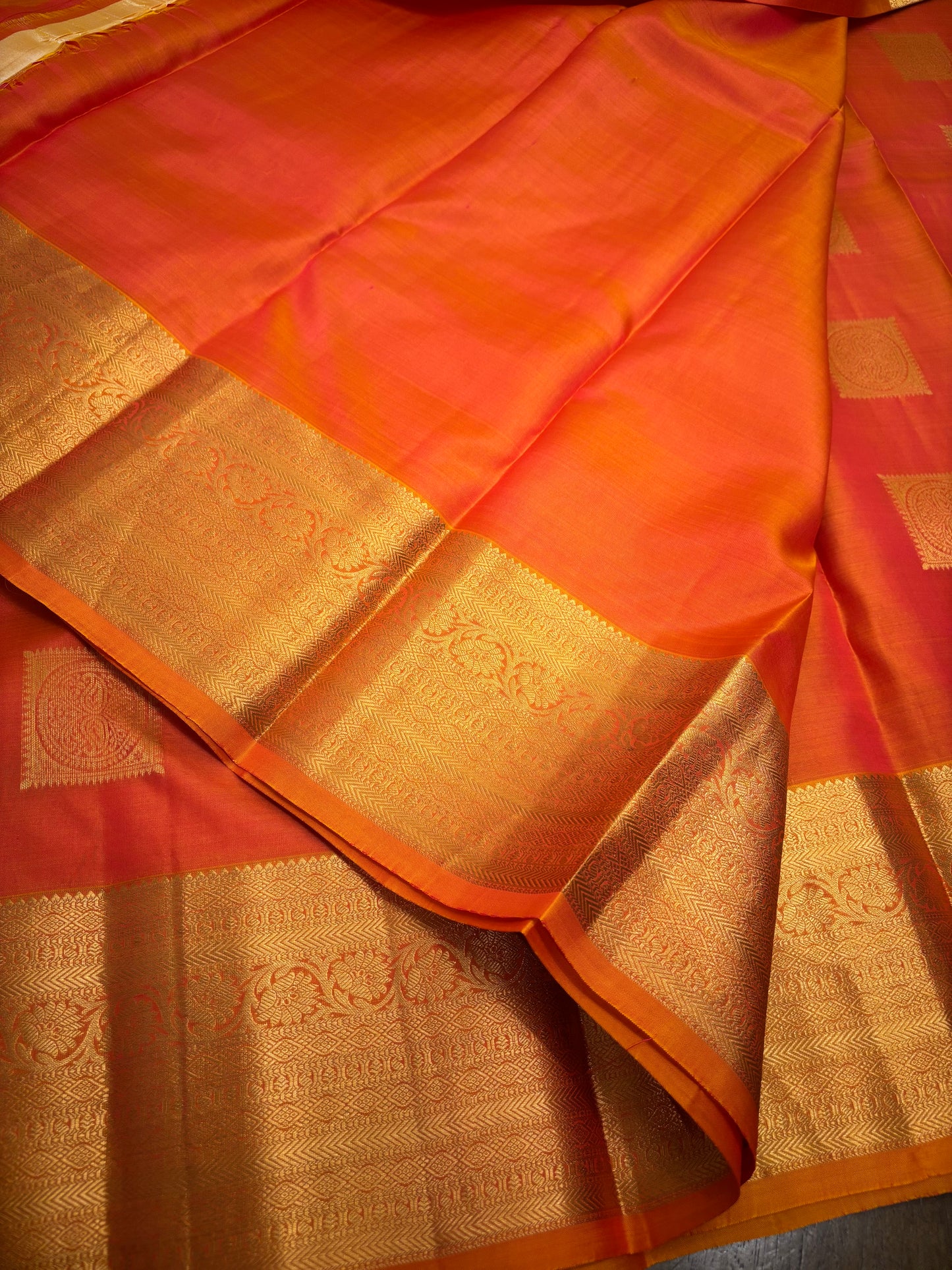 Radiant Orange Kanchipuram Silk Saree with Zari Border