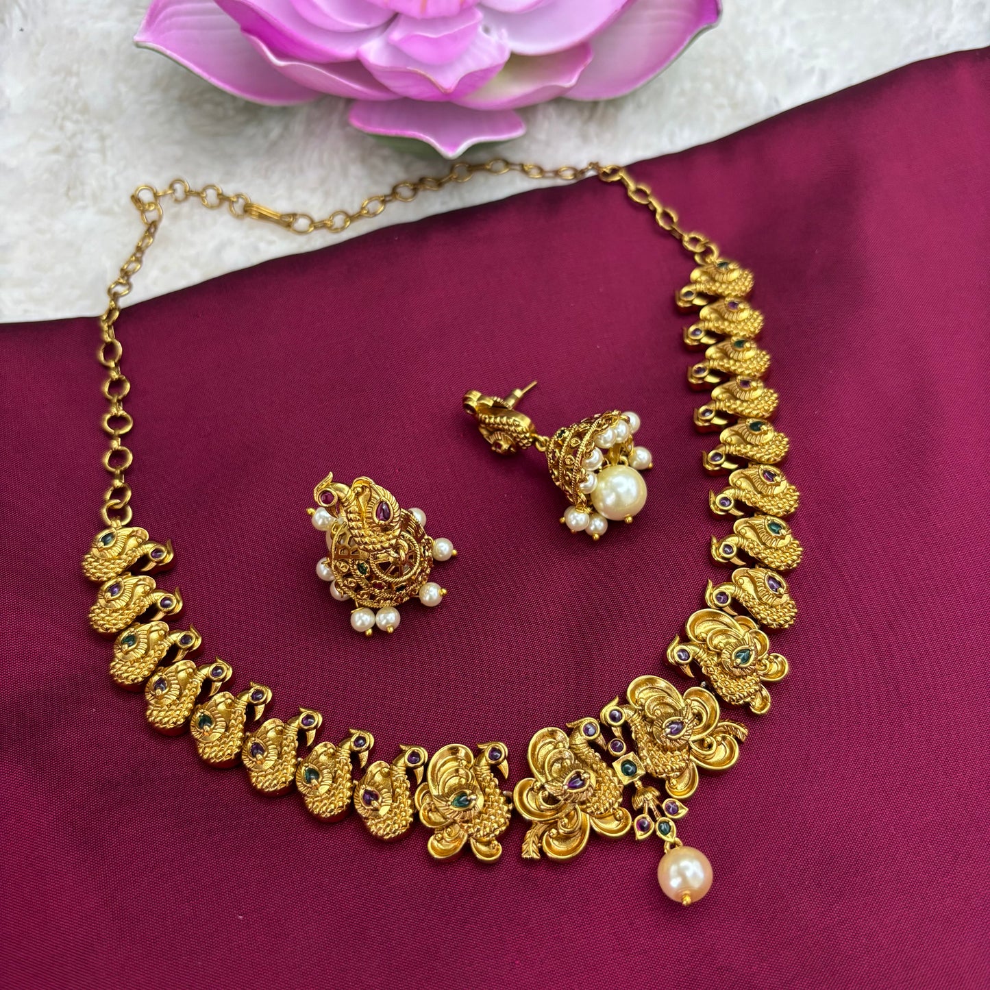 Majestic Grace – Peacock Design Necklace Set with Matching Jhumki