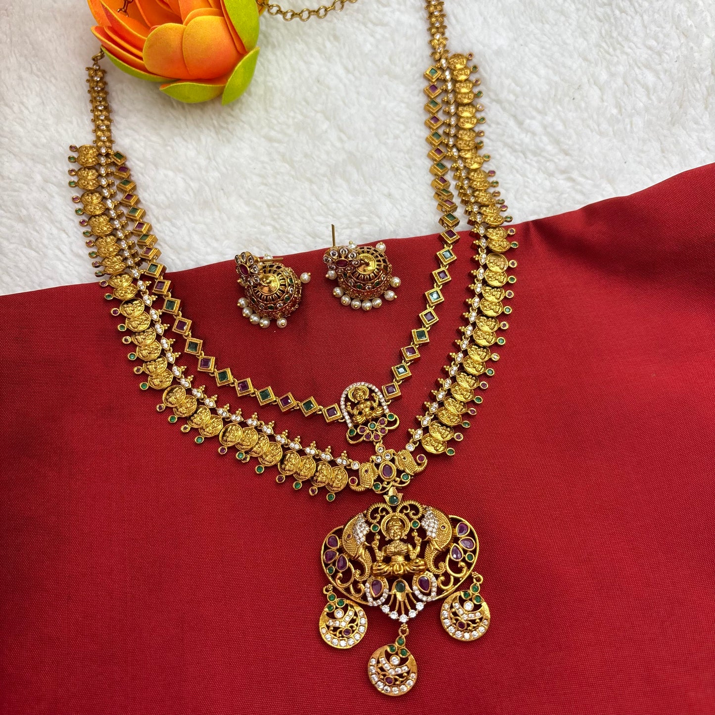 Matte Gold Temple Design Double Layer Kasu Mala – Traditional South Indian Elegance