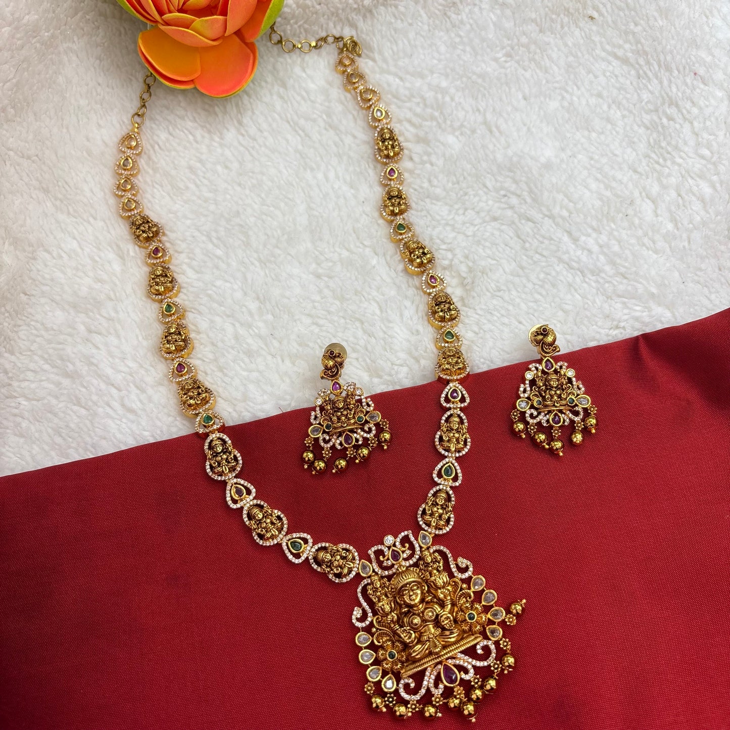 Premium Matte Gold Nakshi Temple Haram – Goddess Motifs & Antique Finish Bridal Heritage Necklace