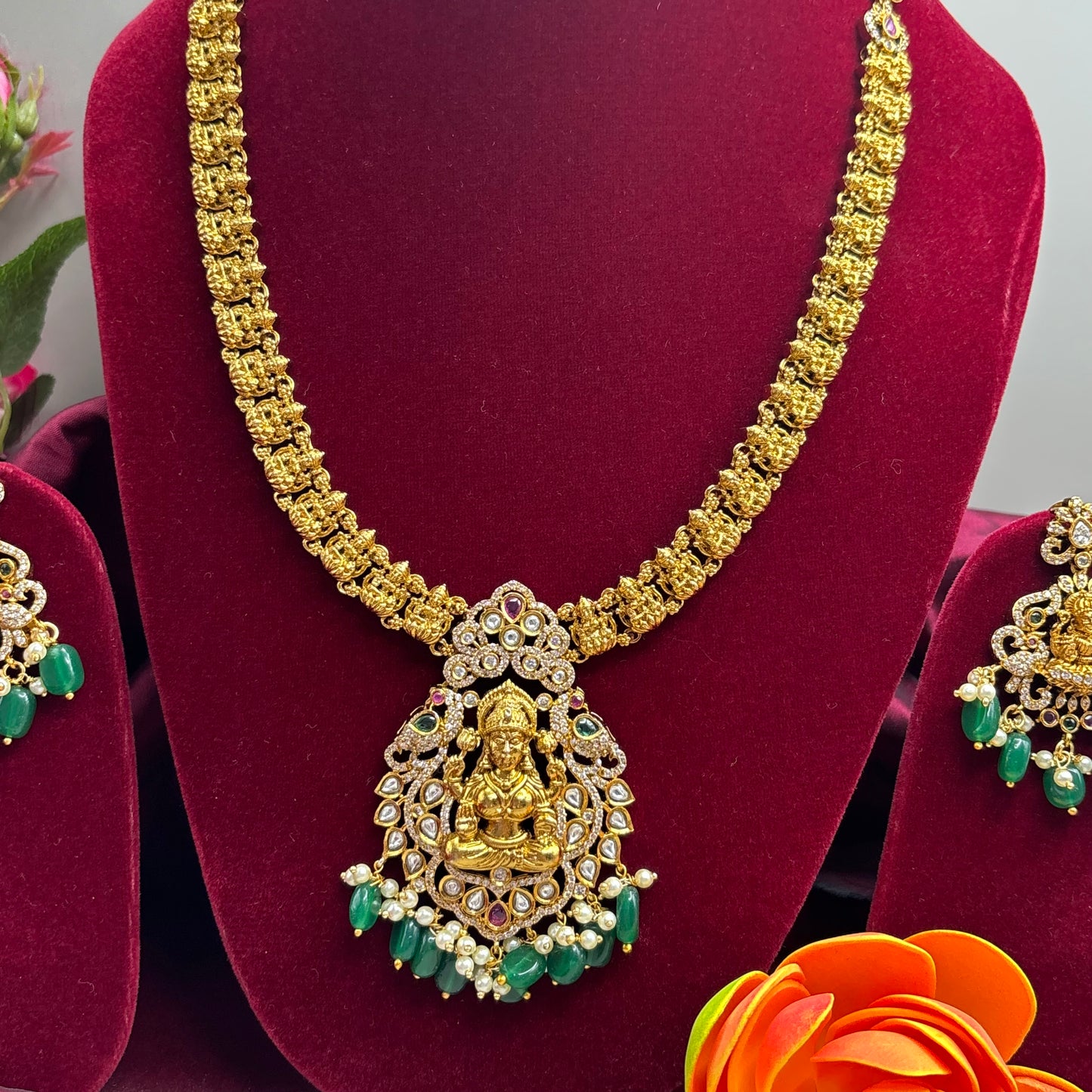 Divine Grace – Temple Long Haram with Radiant Green Beads