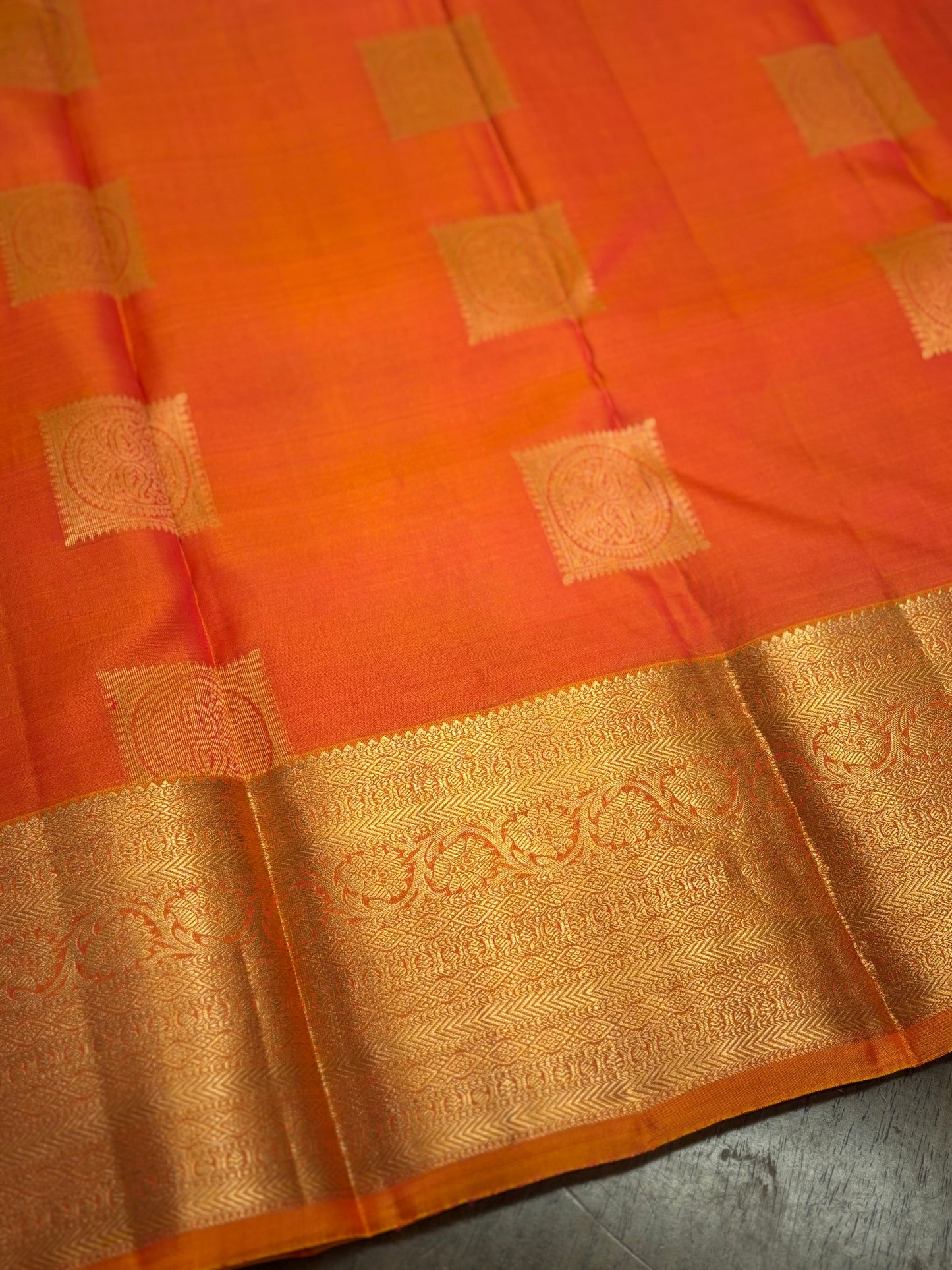 Radiant Orange Kanchipuram Silk Saree with Zari Border
