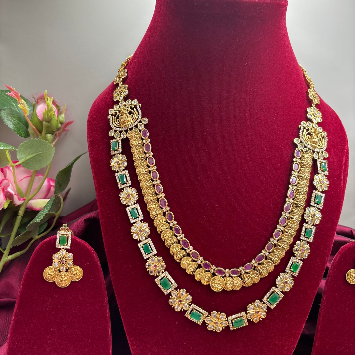 Triple Layer Temple Kasu Mala – Matte Gold Grandeur