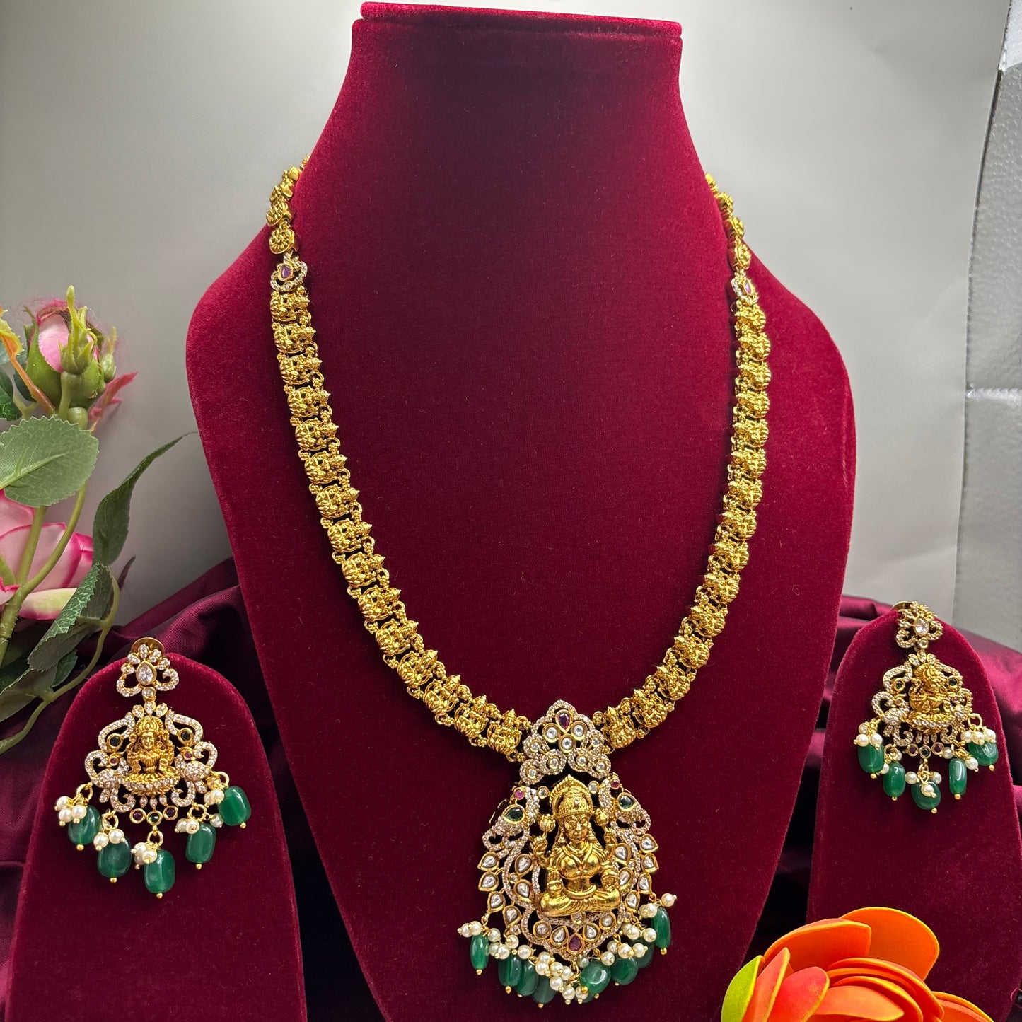 Divine Grace – Temple Long Haram with Radiant Green Beads