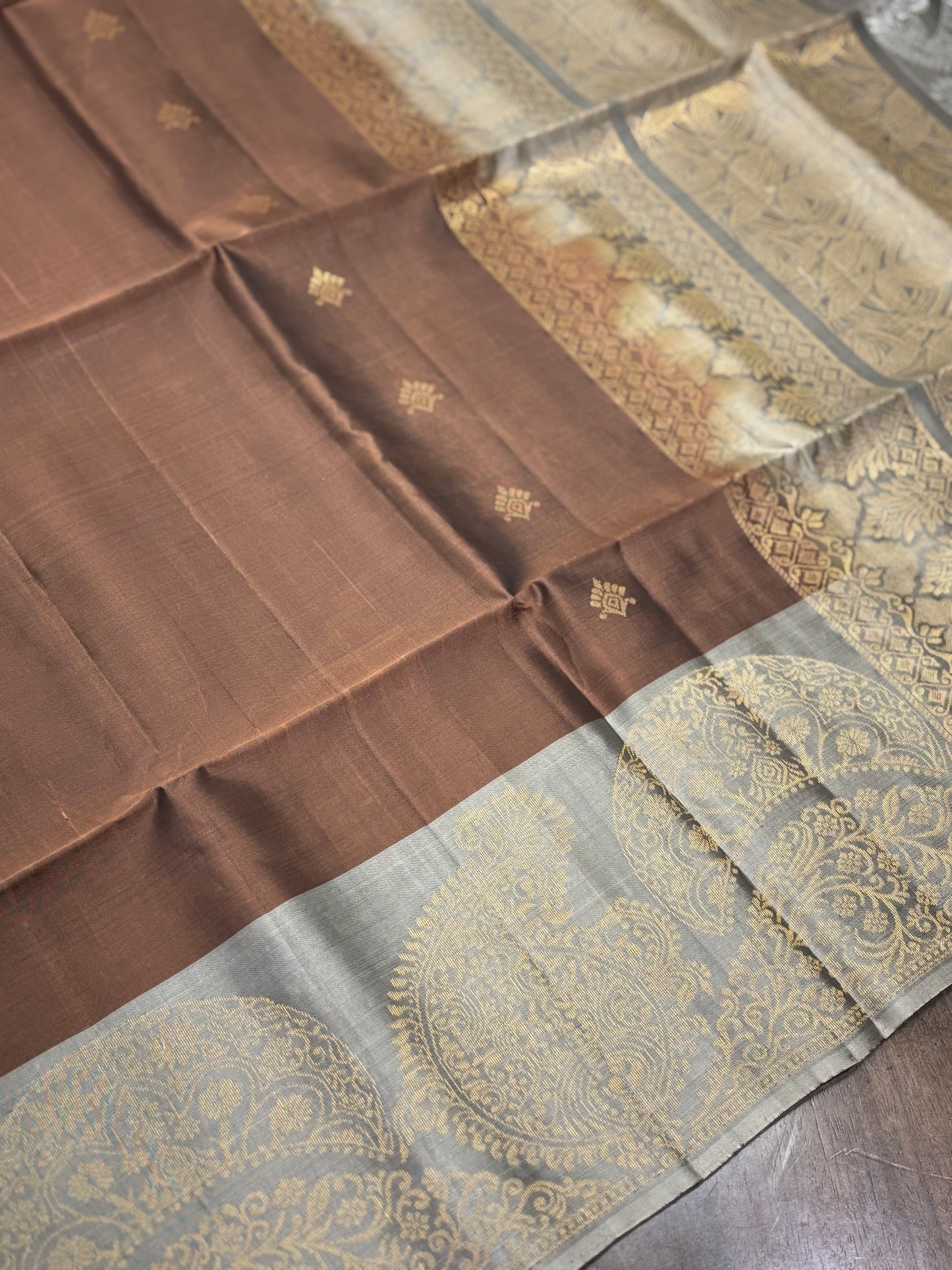Brown and Grey Kanchipuram Silk Saree