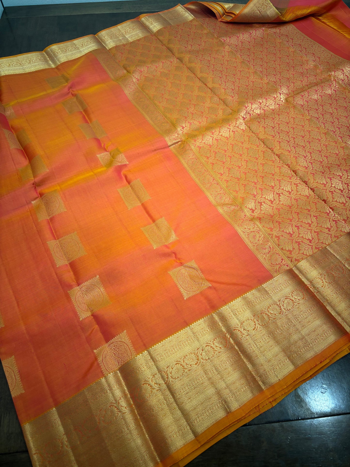 Radiant Orange Kanchipuram Silk Saree with Zari Border