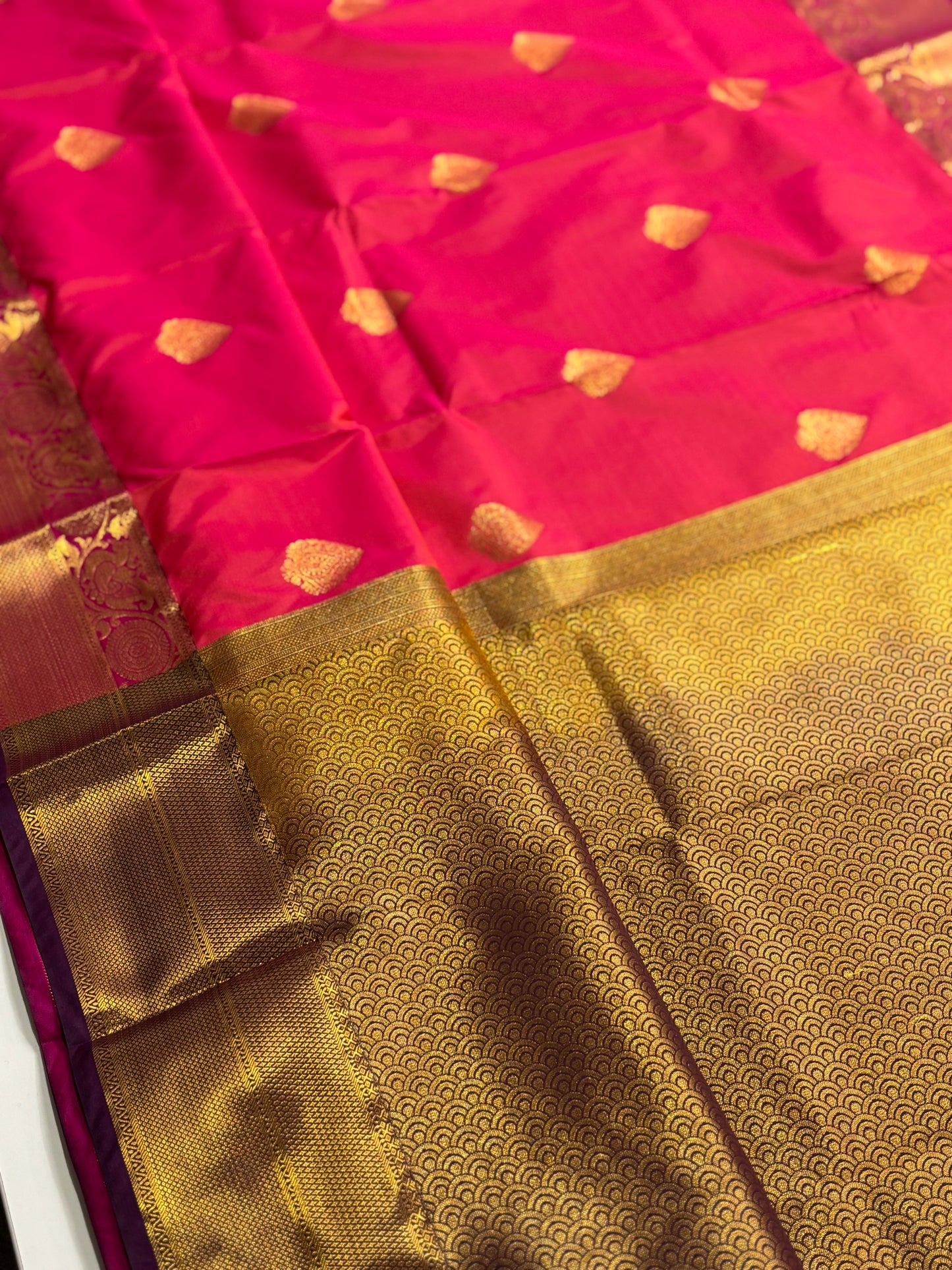 Elegant Pink Kanchipuram Semi Silk Saree with Rich Wine Contrast Border & Pallu