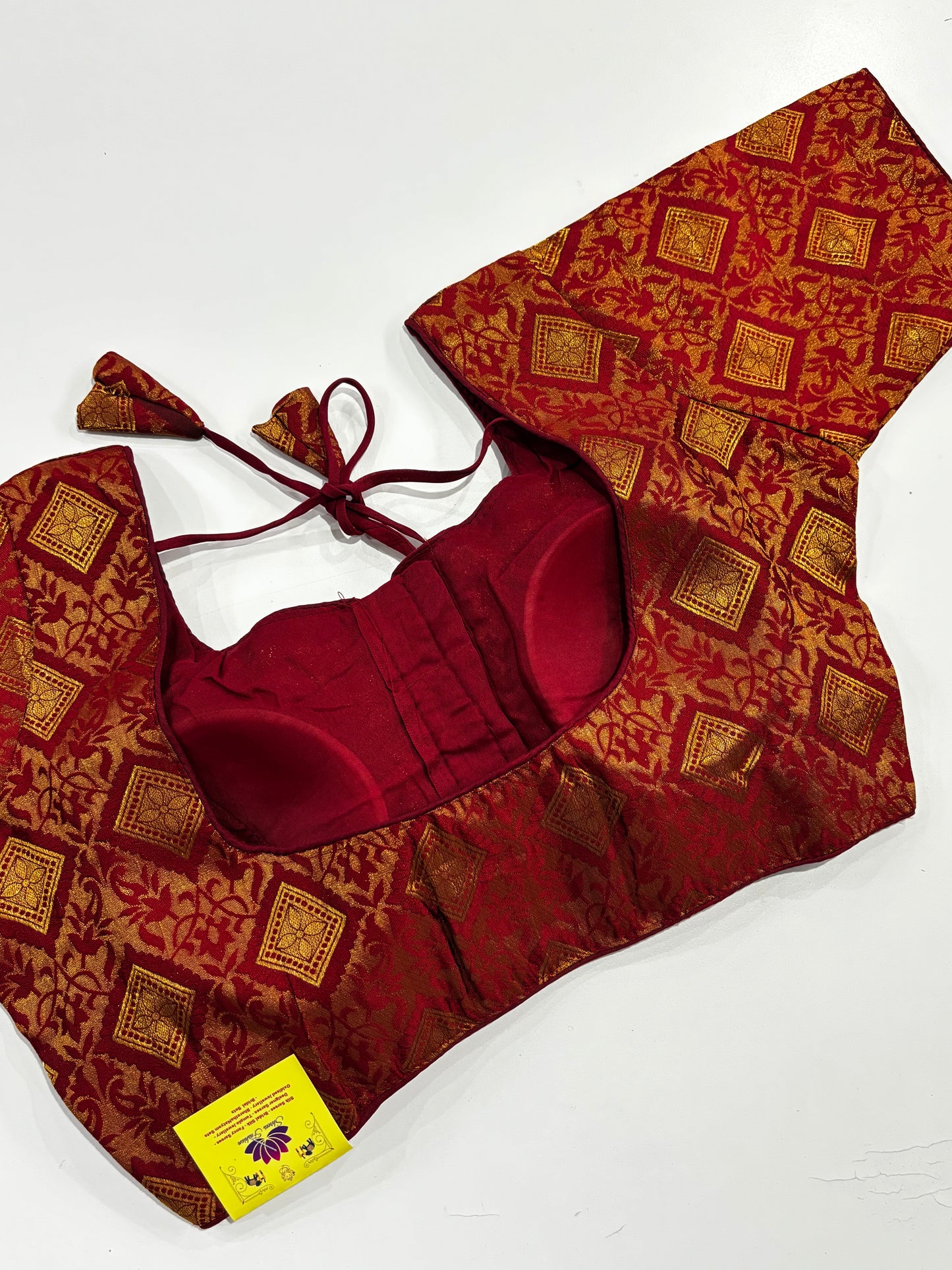 Premium Maroon Golden‑Finish Brocade Saree Blouse with Elegant Tailoring