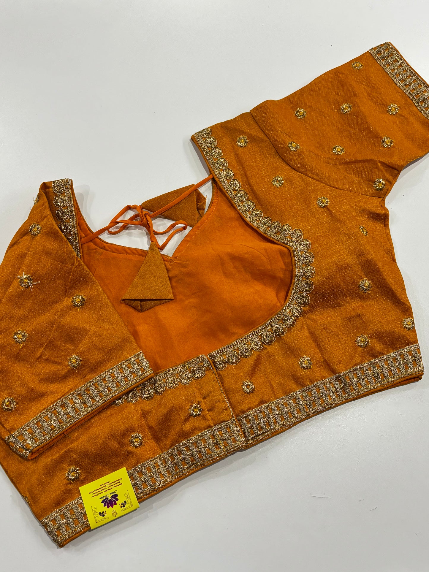 Elegantly Detailed Plus Size Mustard Yellow Embroidered V‑Neck Silk Saree Blouse with Gold Work | Shrees Fashion