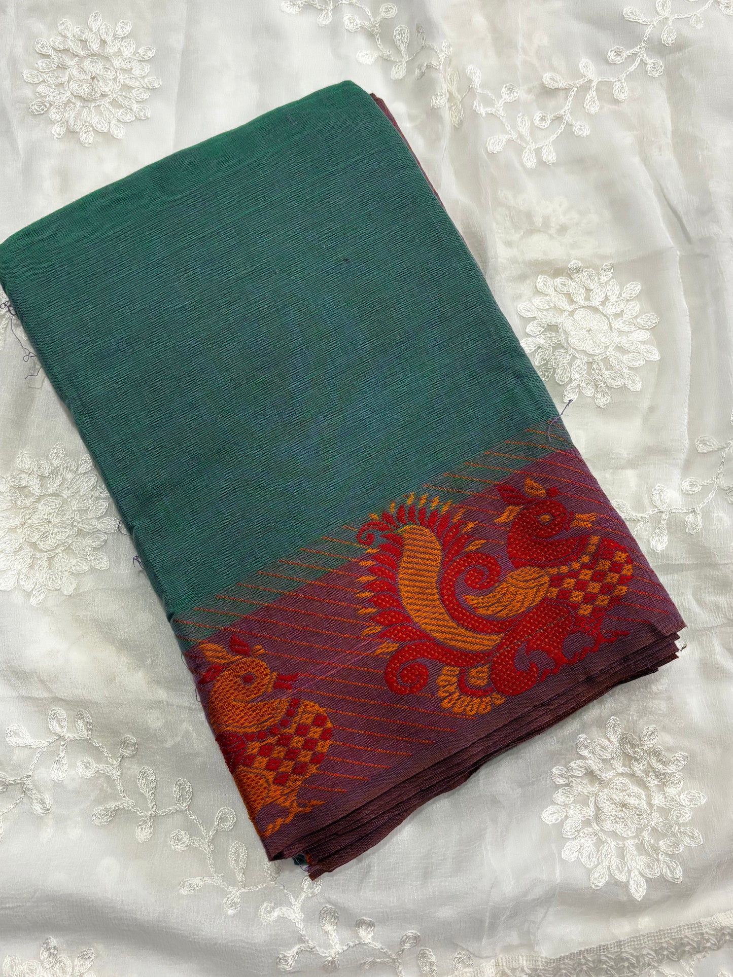 Traditional Bharatanatyam Practice Saree in Teal with Peacock Border