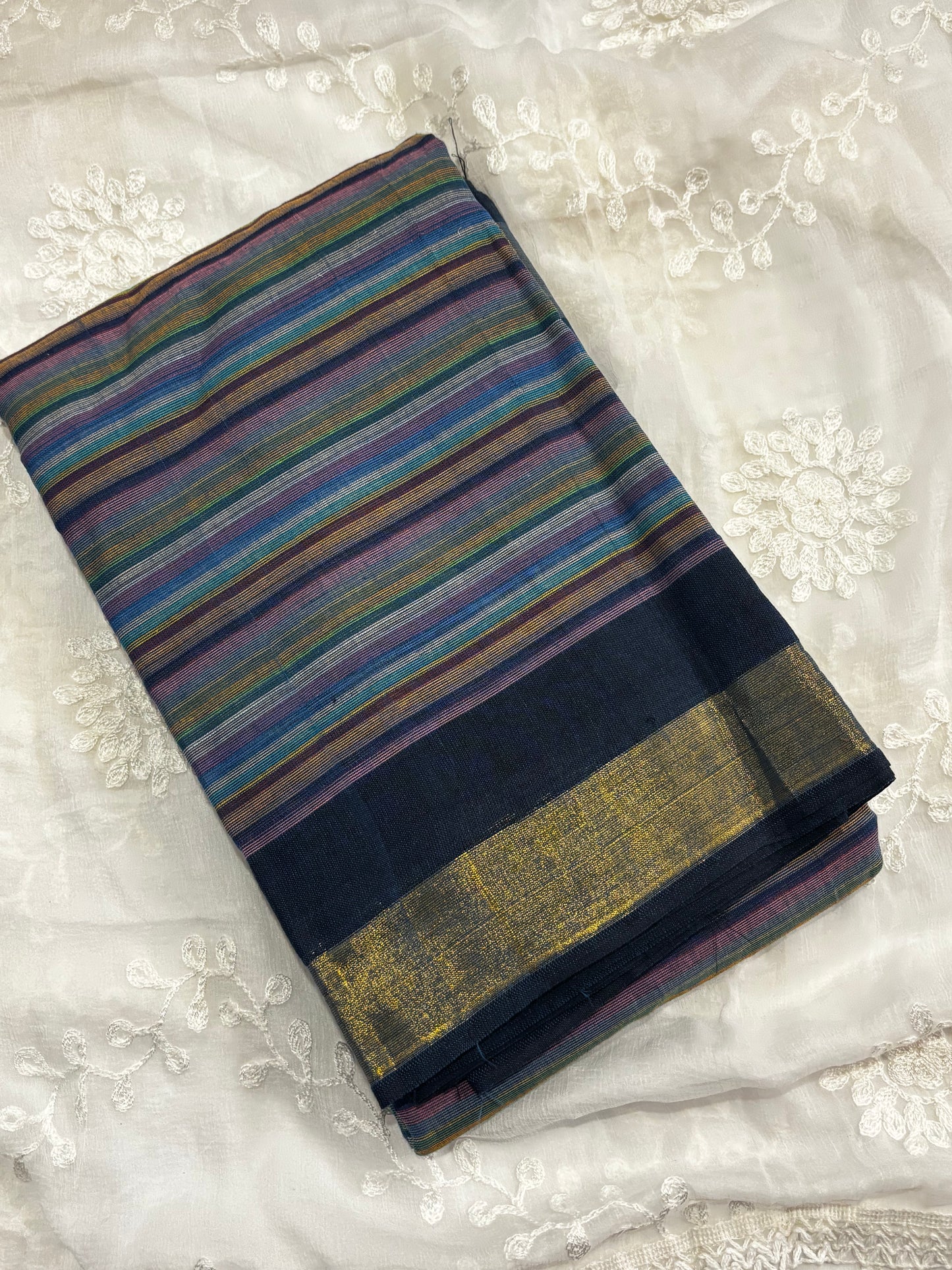 Elegant Blue Line Bharatanatyam Practice Saree for Daily Dance Sessions
