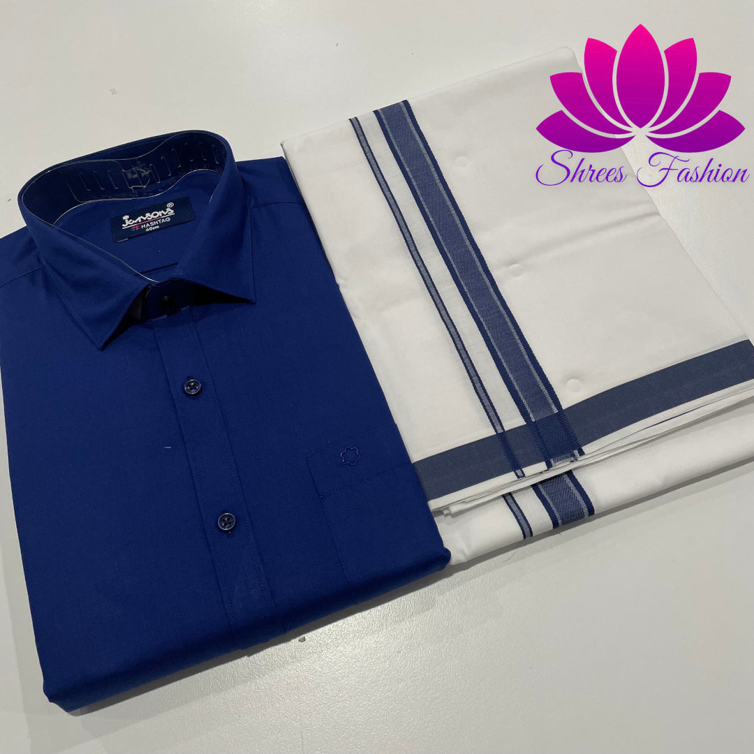 Sapphire Sophistication: Elegant Blue Veshti Style for Men