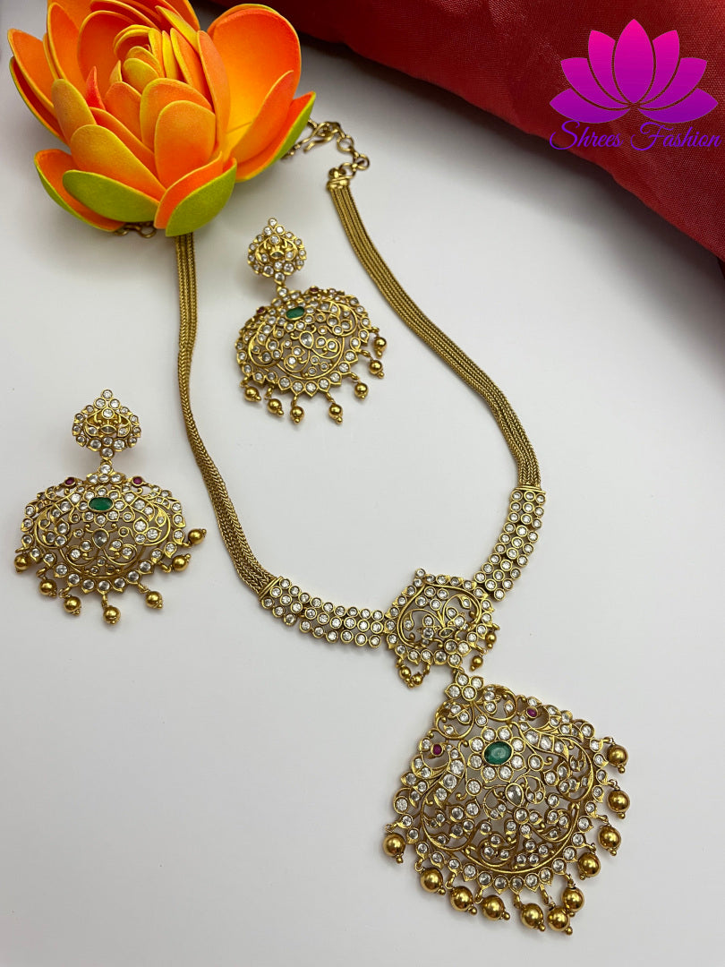 Regal Radiance Matte Gold Finish Attigai Necklace | Shrees Fashion
