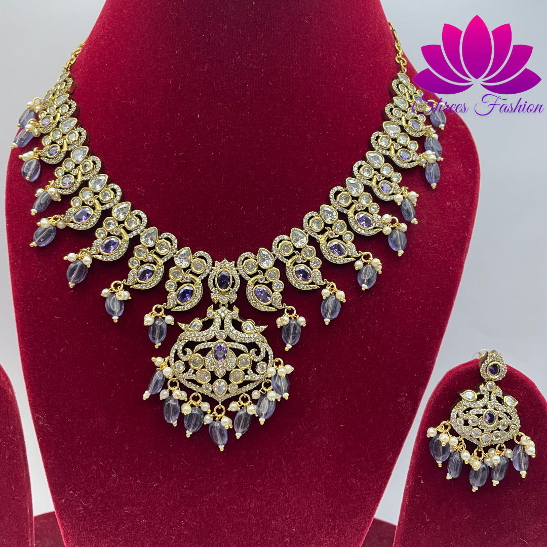 Lavender Victorian Splendor: A Timeless Stones Necklace - Shrees Fashion Australia