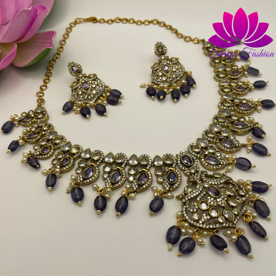 Lavender Victorian Splendor: A Timeless Stones Necklace - Shrees Fashion Australia