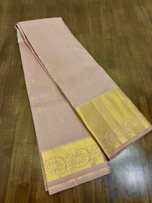 Elegant Beige Colour Kanchipuram Silk Saree with Rich Gold Zari Border