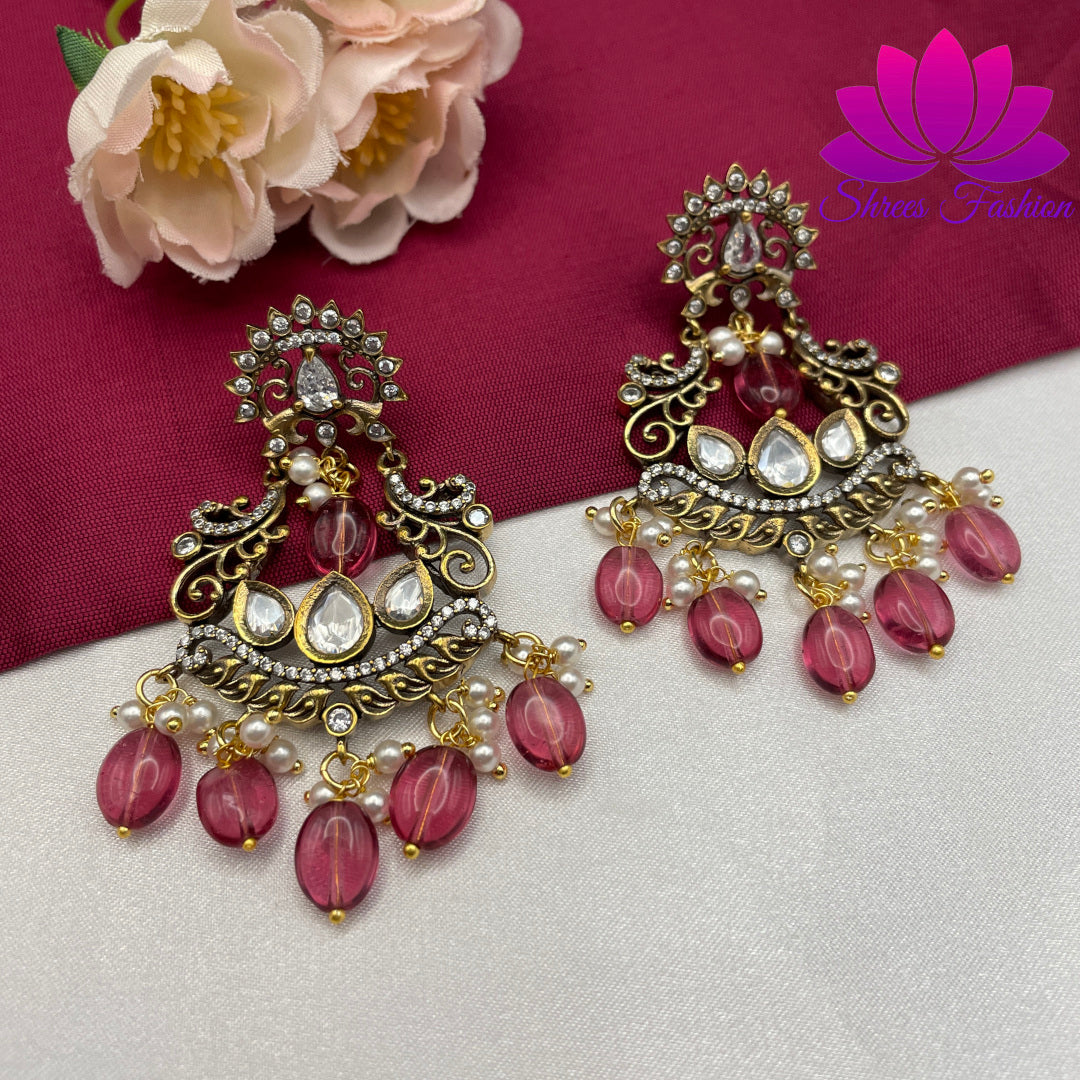 Victorian Blush: Earrings Adorned with Pinkish Beads - Shrees Fashion Australia