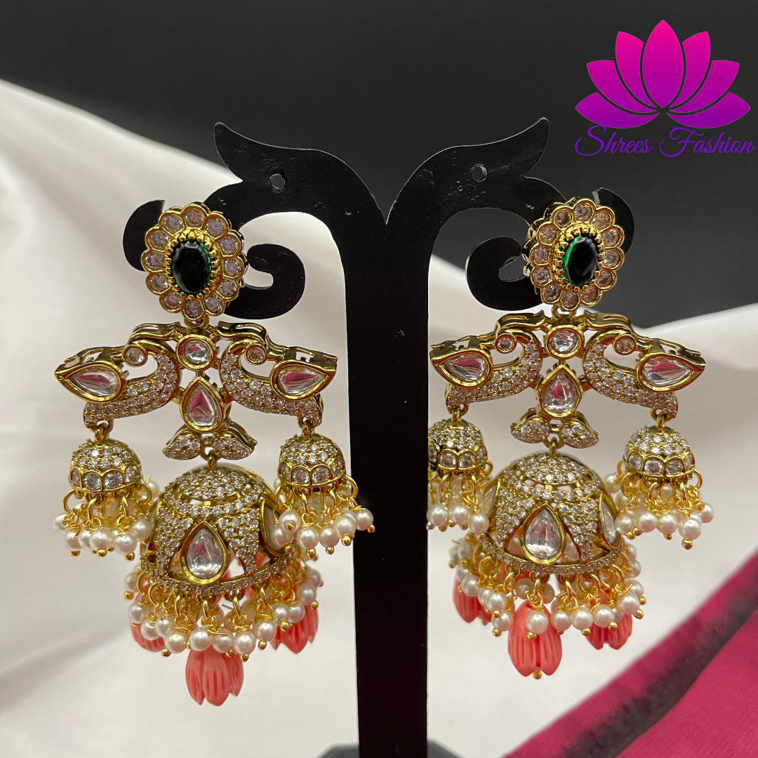 Pink Elegance: Victorian Stones Jhumka Earrings - Shrees Fashion Australia