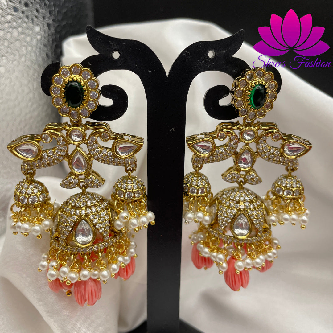 Pink Elegance: Victorian Stones Jhumka Earrings - Shrees Fashion Australia