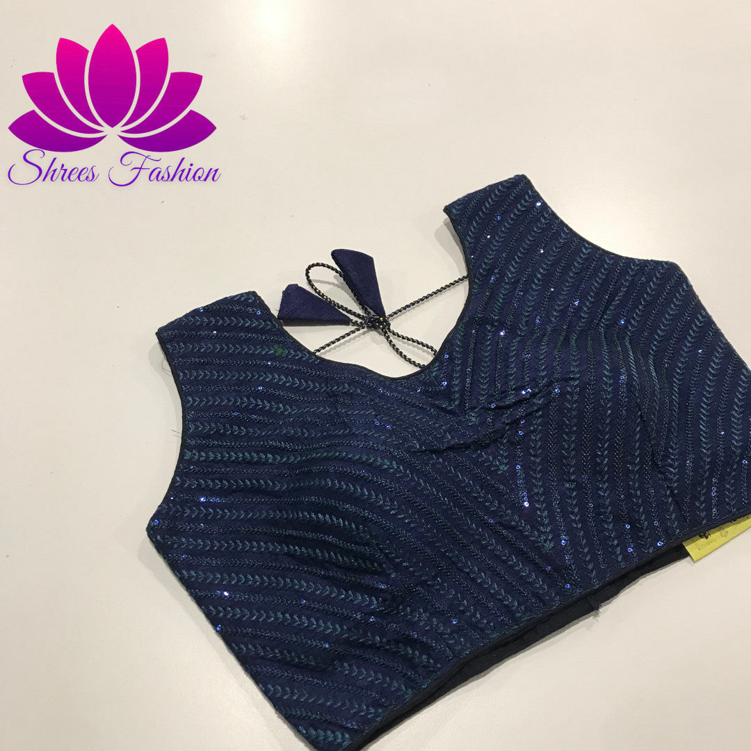Navy Elegance: Raw Silk Sleeveless Navy Blue Ready-Made Blouse - Shrees Fashion Australia