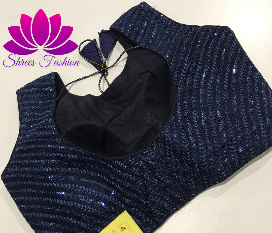 Navy Elegance: Raw Silk Sleeveless Navy Blue Ready-Made Blouse - Shrees Fashion Australia