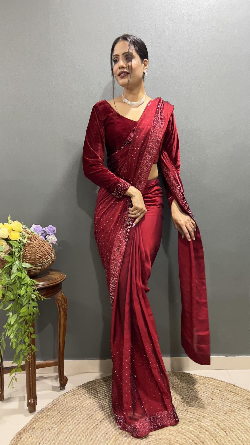 Ready-to-Wear Red Saree with Stitched Blouse – Effortless Elegance for Every Occasion
