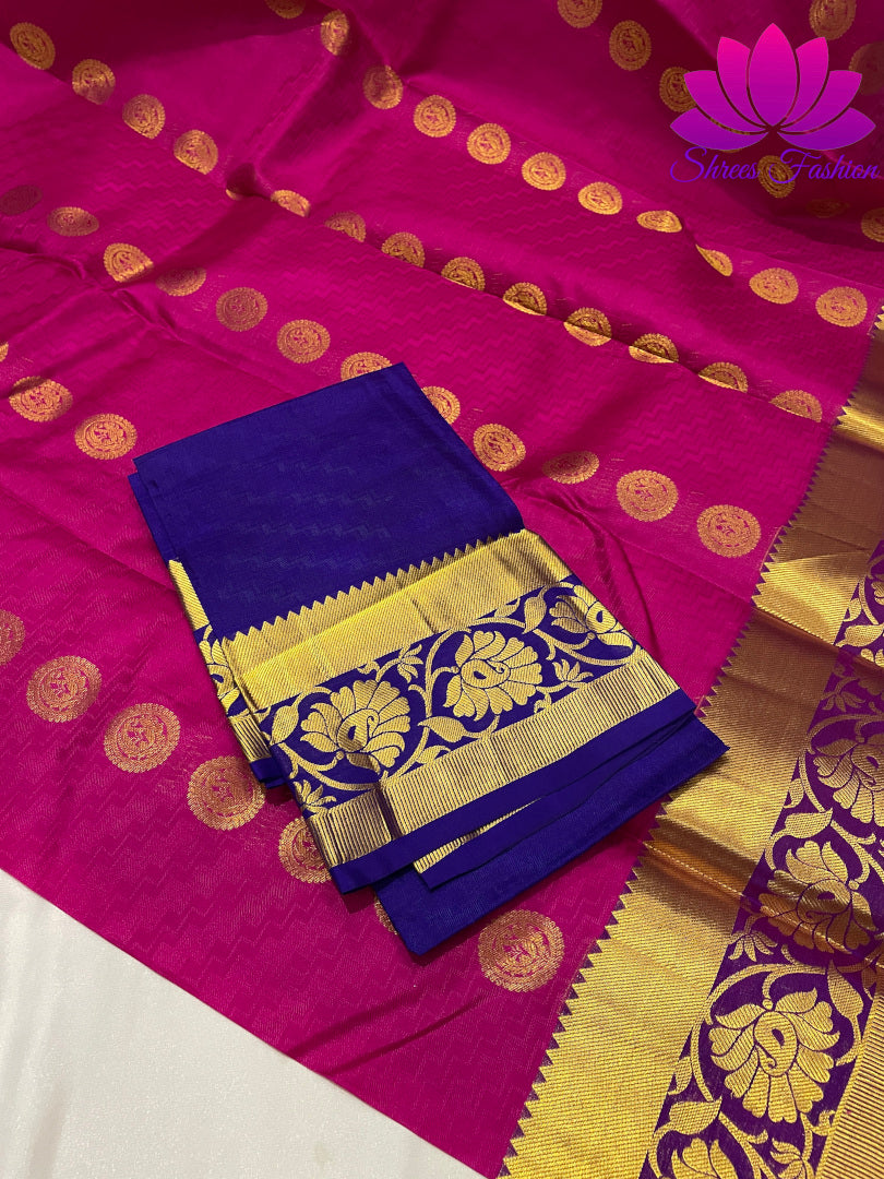 Magenta With Dark Blue Color Kanchipuram Silk Saree | Silk Mark India Certified - Shrees Fashion Australia