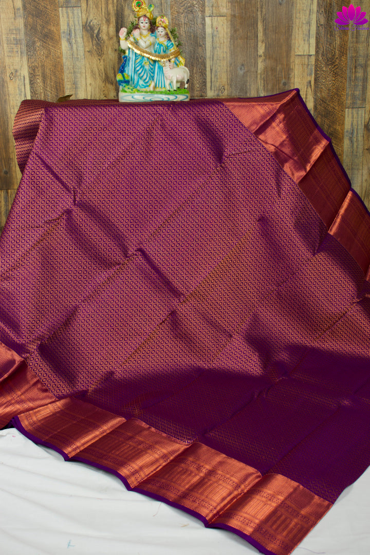 Purple Copper Zari Silk Saree | Kanchipuram Silk | Silk Mark Certified - Shrees Fashion Australia