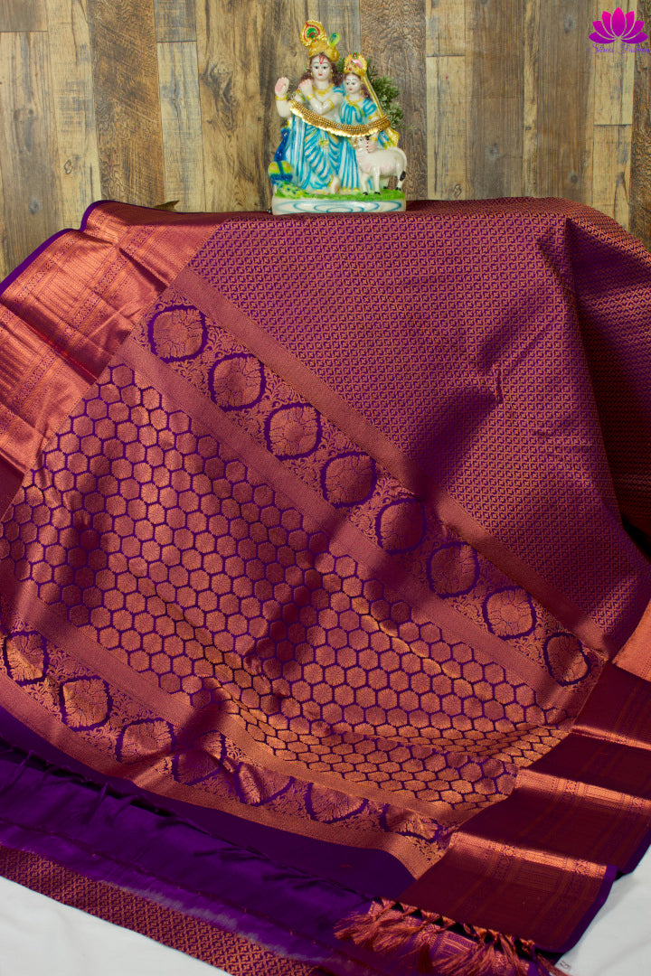 Purple Copper Zari Silk Saree | Kanchipuram Silk | Silk Mark Certified - Shrees Fashion Australia