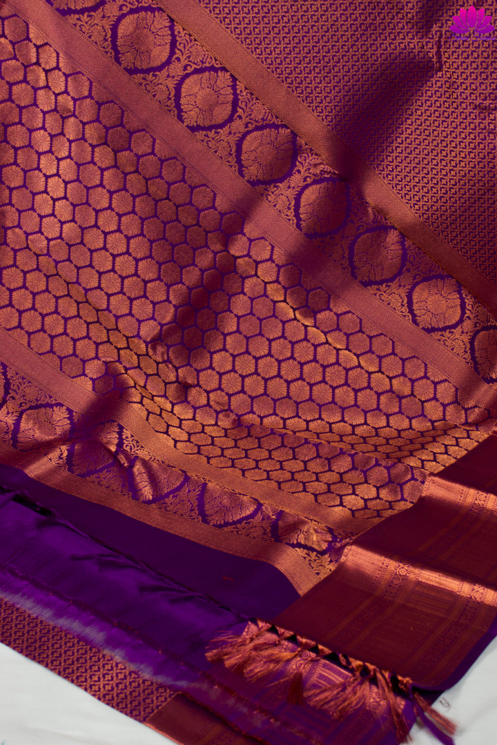 Purple Copper Zari Silk Saree | Kanchipuram Silk | Silk Mark Certified - Shrees Fashion Australia