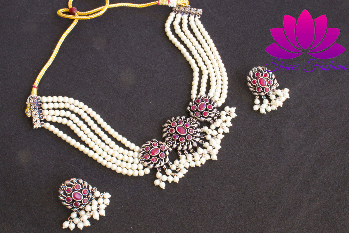 Simulated Pearl Choker Necklace - Shrees Fashion Australia