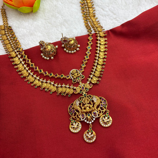 Matte Gold Temple Design Double Layer Kasu Mala – Traditional South Indian Elegance
